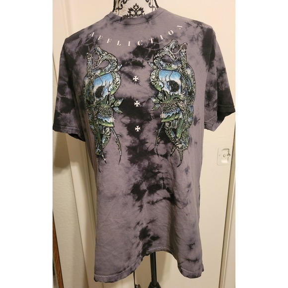 Affliction Other - Affliction‎ Black Label Paint Spatter Jewel Rhinestone Shirt  Grunge Alternative